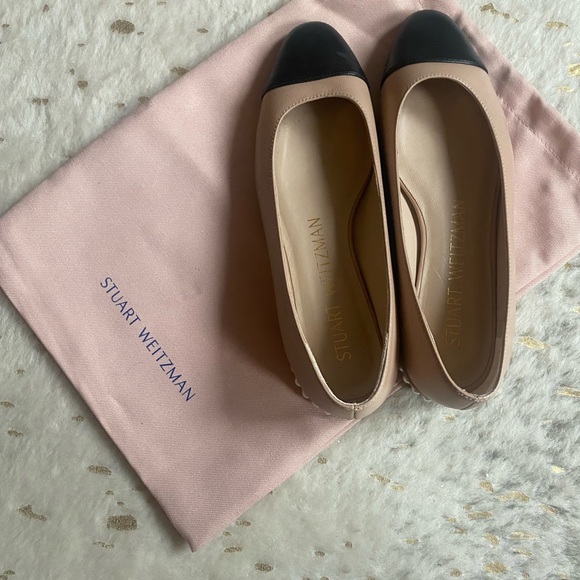 Stuart Weitzman Pearl-Embellished Two Tone Leather Flats - Picture 2 of 10